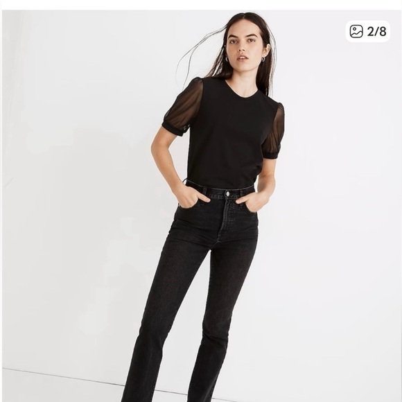 Madewell Black Sheer Sleeve Tee - Picture 9 of 10